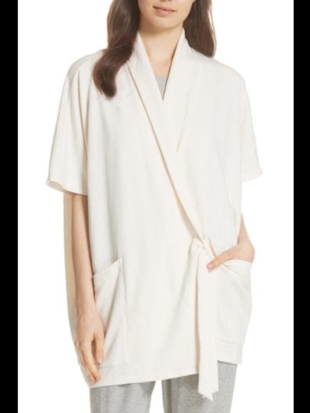 Eileen Fisher Organic Cotton Linen Blend Kimono Cardigan Soft Cream Size L/XL